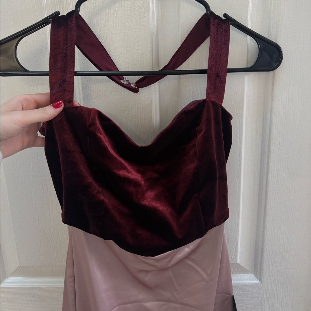 Lulu's Burgundy and Blush Velvet Dress NWT
